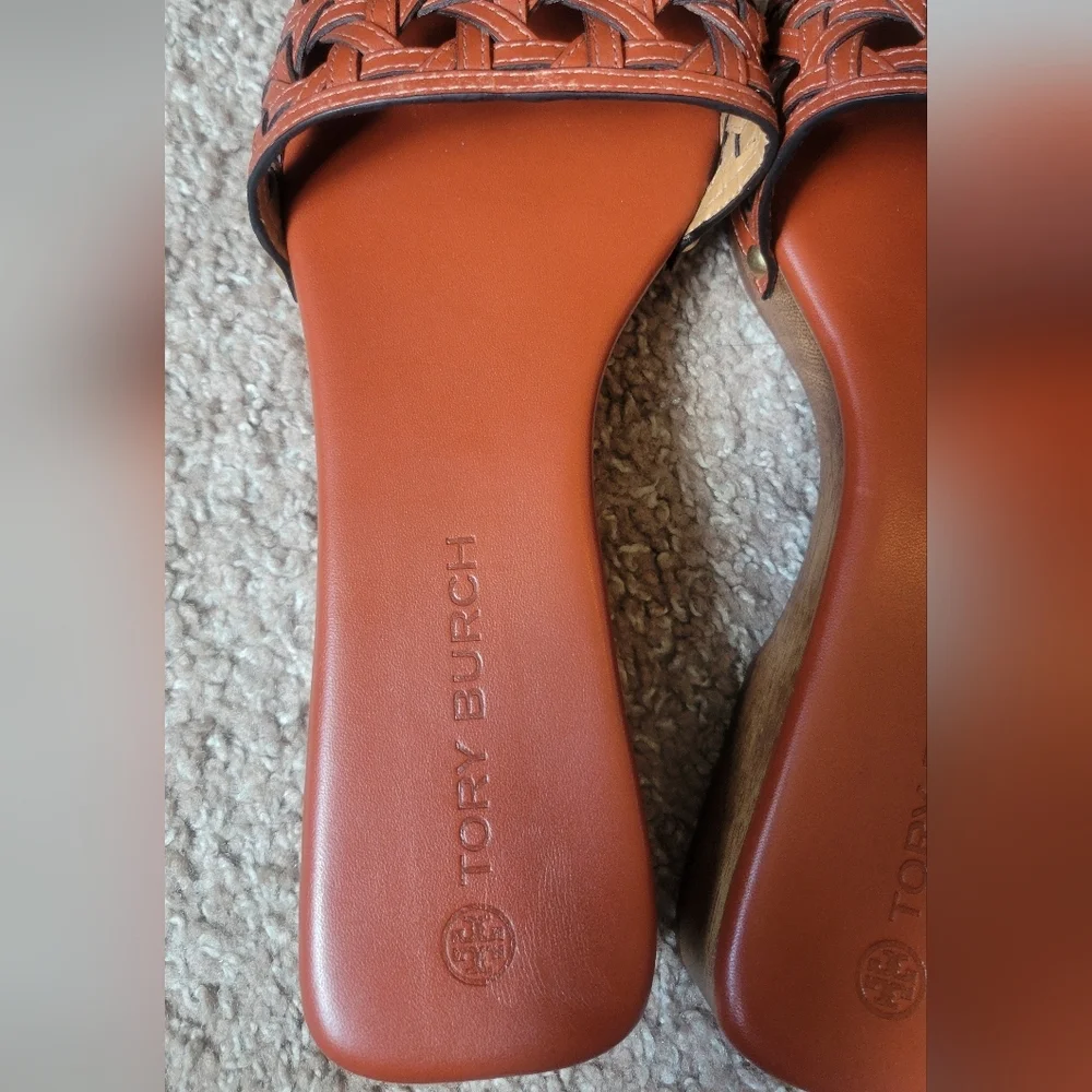 Tory Burch Women's Orange Woven Slide Sandals